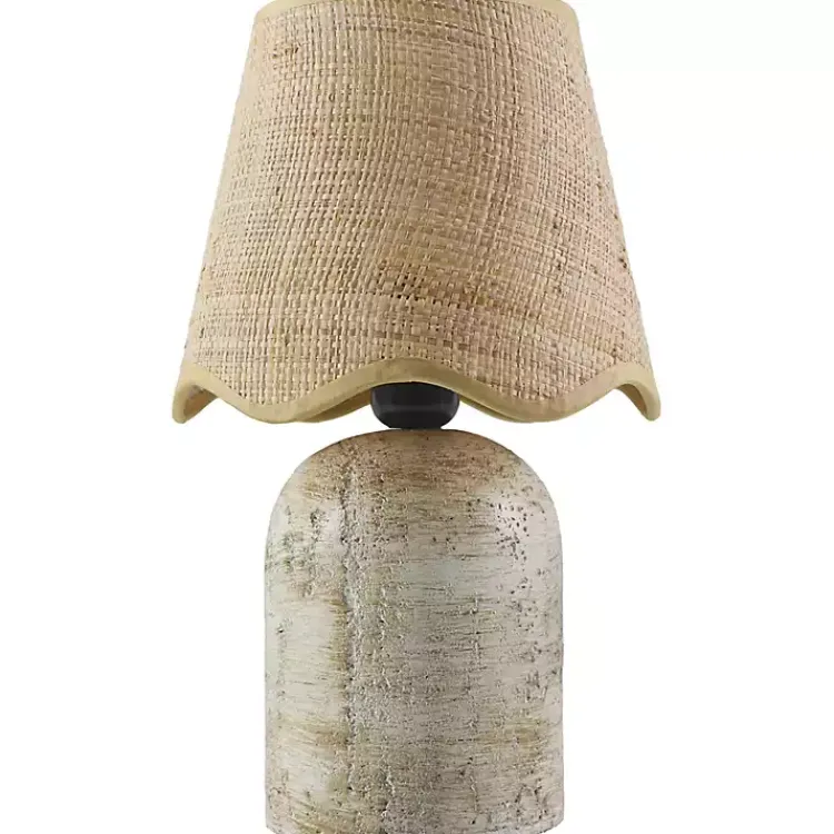 Kirklands Home Neutral Faux Stone Table Lamp with Scalloped Shade Tan Best