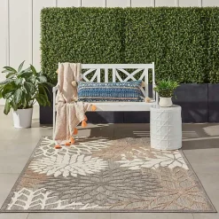 Kirklands Home Neutral Floral Burst Outdoor Area Rug, 5x7 Clearance