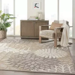 Kirklands Home Neutral Floral Burst Outdoor Area Rug, 7x10
