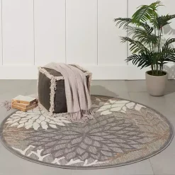 Kirklands Home Neutral Floral Burst Outdoor Round Area Rug, 5 ft. Best