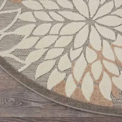 Kirklands Home Neutral Floral Burst Outdoor Round Area Rug, 7 ft. Sale