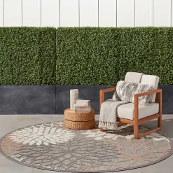 Kirklands Home Neutral Floral Burst Outdoor Round Area Rug, 7 ft. Sale