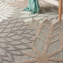 Kirklands Home Neutral Floral Burst Outdoor Round Area Rug, 7 ft. Sale