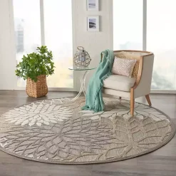 Kirklands Home Neutral Floral Burst Outdoor Round Area Rug, 7 ft. Sale