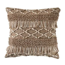 Pillows>Kirklands Home Neutral Geometric Fringe Accent Pillow Brown
