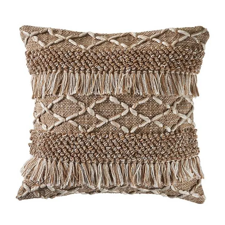 Pillows>Kirklands Home Neutral Geometric Fringe Accent Pillow Brown