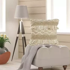 Pillows>Kirklands Home Neutral Geometric Fringe Accent Pillow Brown