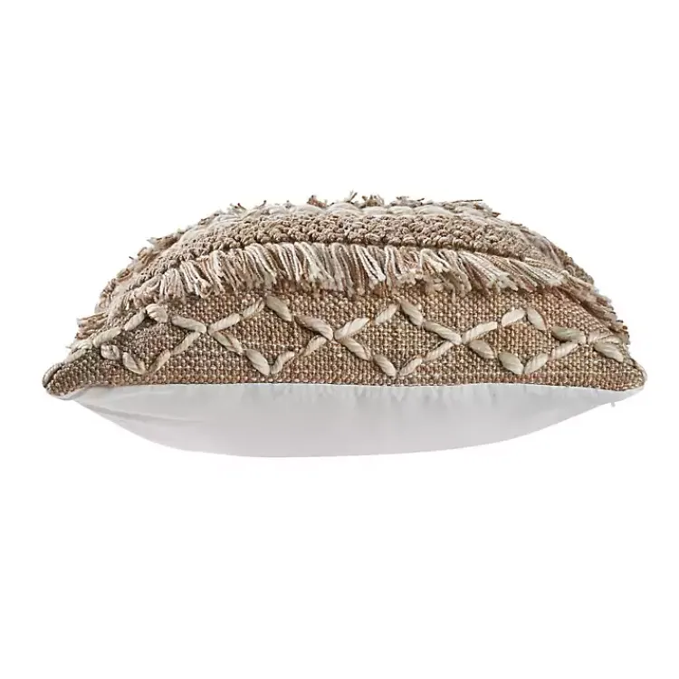 Pillows>Kirklands Home Neutral Geometric Fringe Accent Pillow Brown