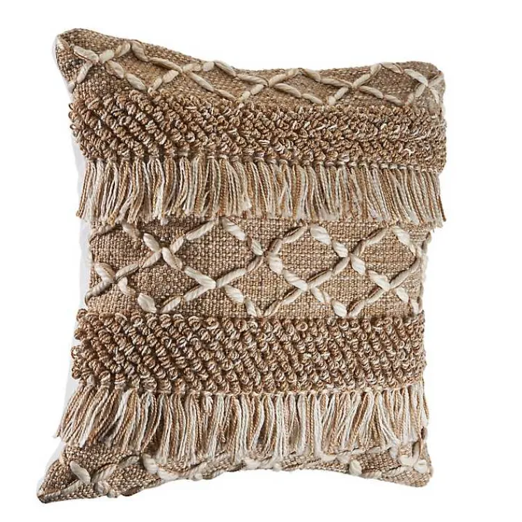 Pillows>Kirklands Home Neutral Geometric Fringe Accent Pillow Brown