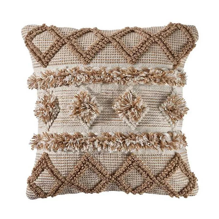 Pillows>Kirklands Home Neutral Geometric Pom Pom Pillow Brown