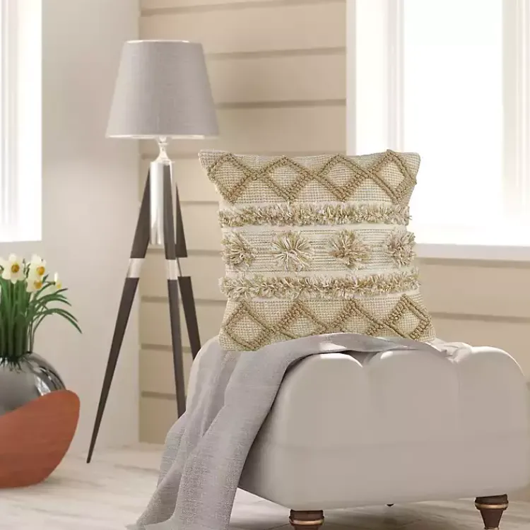 Pillows>Kirklands Home Neutral Geometric Pom Pom Pillow Brown