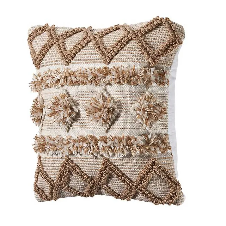 Pillows>Kirklands Home Neutral Geometric Pom Pom Pillow Brown