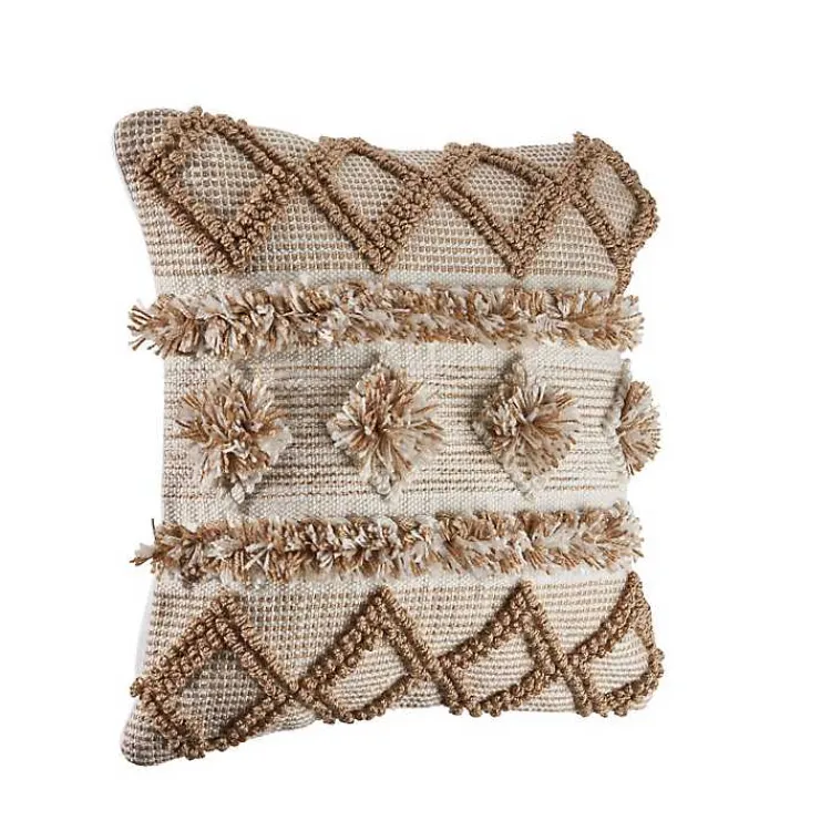 Pillows>Kirklands Home Neutral Geometric Pom Pom Pillow Brown