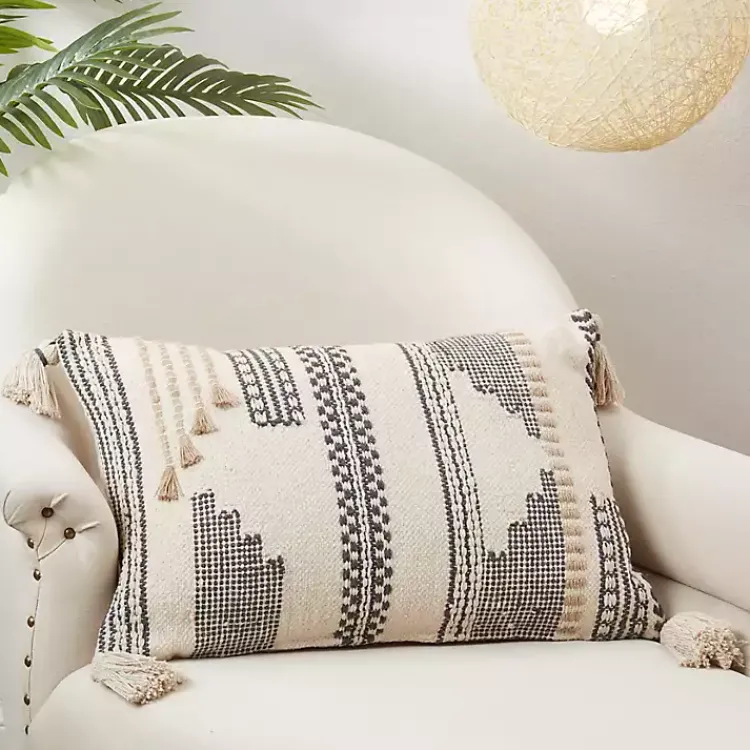 Pillows>Kirklands Home Neutral Geometric Stitch Lumbar Pillow