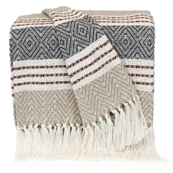 Blankets & Throws>Kirklands Home Neutral Herringbone Multi Striped Throw Tan