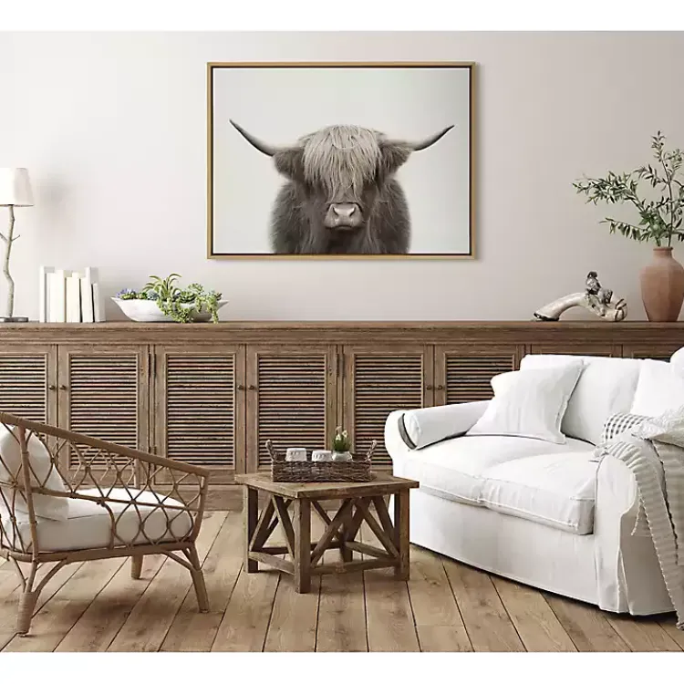 Kirklands Home Neutral Highland Cow Framed Canvas Print, 28x38 Brown Sale