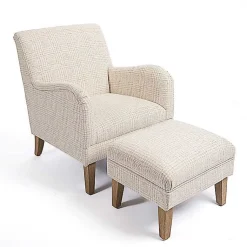Kirklands Home Neutral Houndstooth 2-pc. Chair and Ottoman Set Tan New