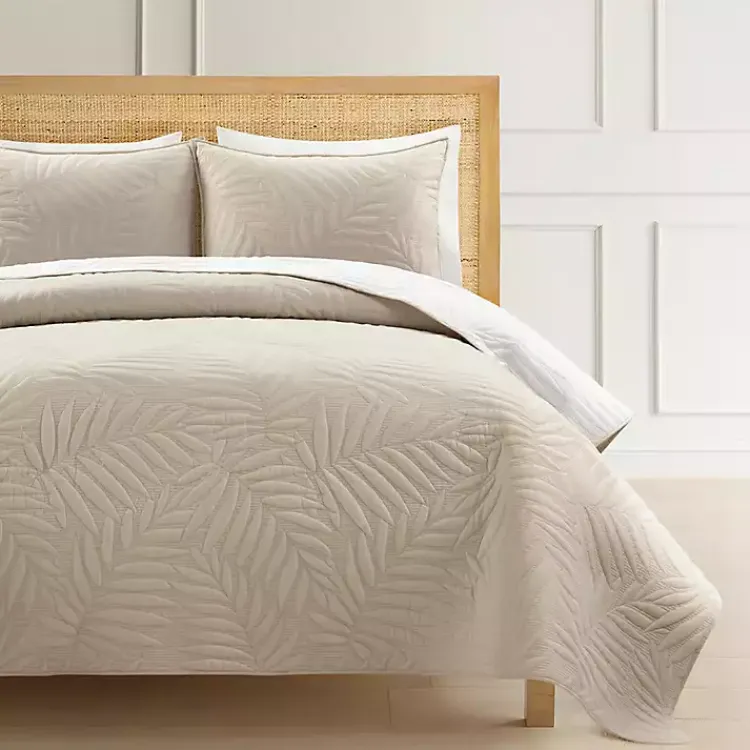 Kirklands Home Neutral Leaf Reversible 3-pc. Cali King Quilt Set New