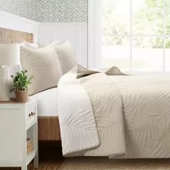 Kirklands Home Neutral Leaf Reversible 3-pc. Cali King Quilt Set New