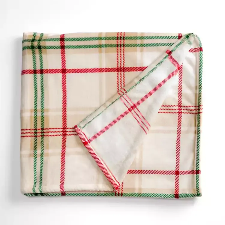 Blankets & Throws>Kirklands Home Neutral Plaid Plush Throw