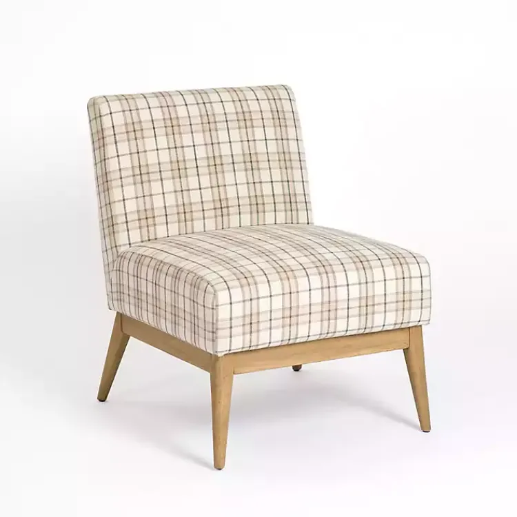Kirklands Home Neutral Plaid Slipper Accent Chair Discount
