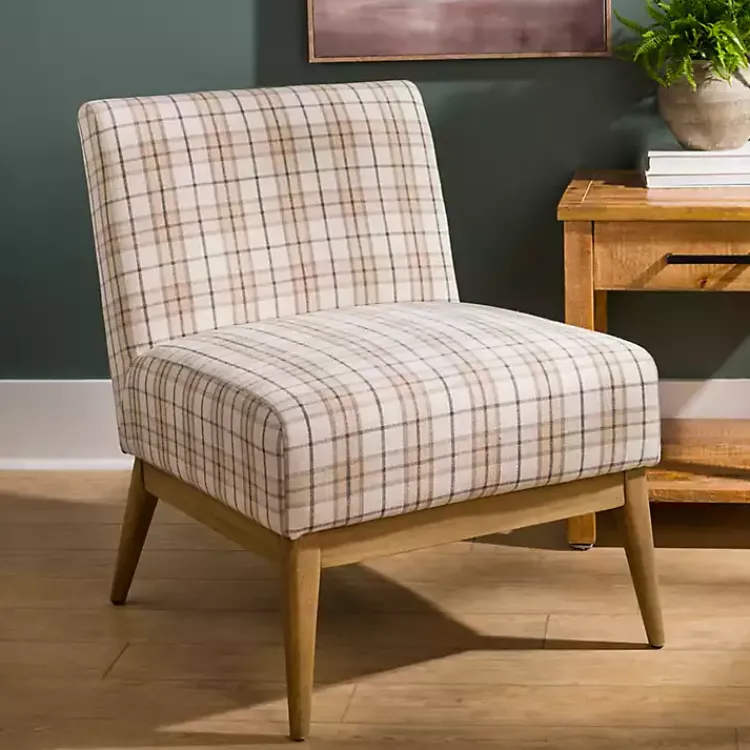 Kirklands Home Neutral Plaid Slipper Accent Chair Discount