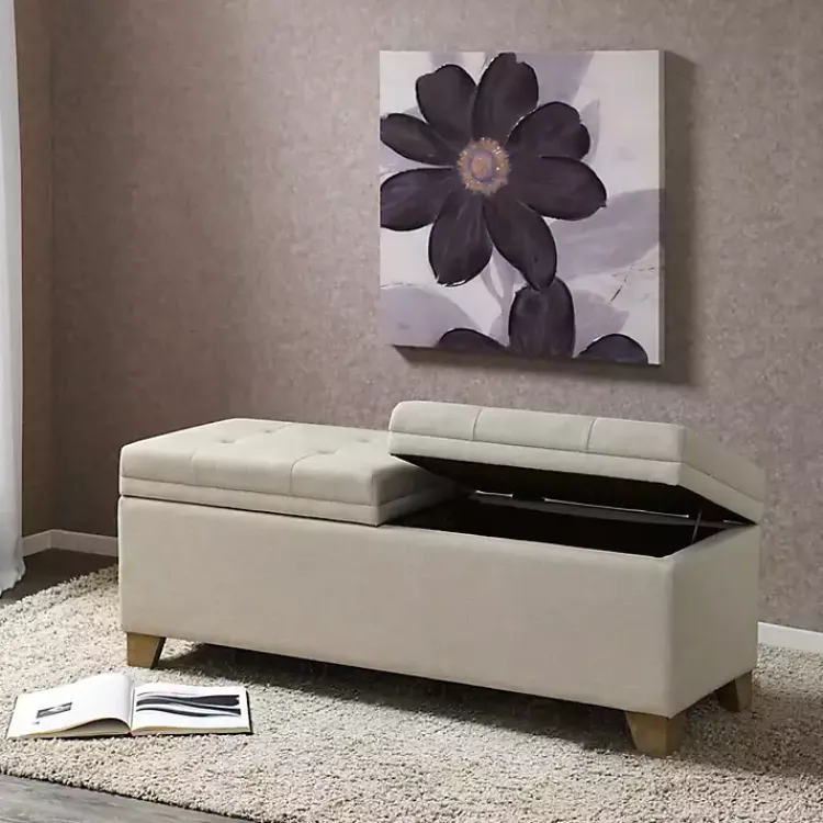 Kirklands Home Neutral Split Seat Jackson Storage Bench Ivory