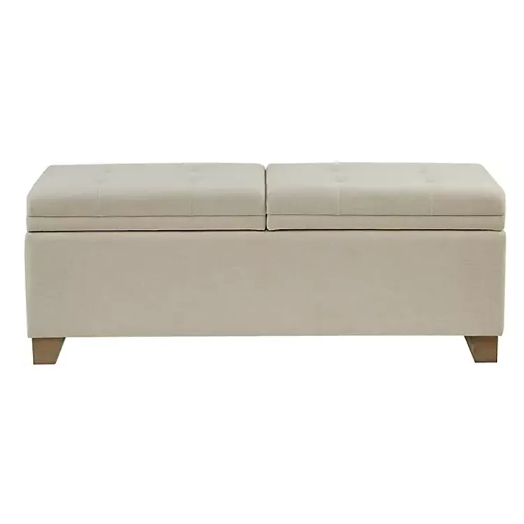 Kirklands Home Neutral Split Seat Jackson Storage Bench Ivory