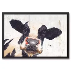 Kirklands Home Neutral Staring Cow Framed Canvas Art Print Outlet