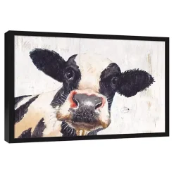 Kirklands Home Neutral Staring Cow Framed Canvas Art Print Outlet