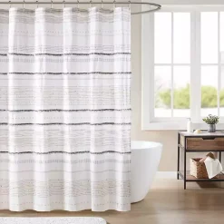 Kirklands Home Neutral Striped Boho Cotton Shower Curtain Discount
