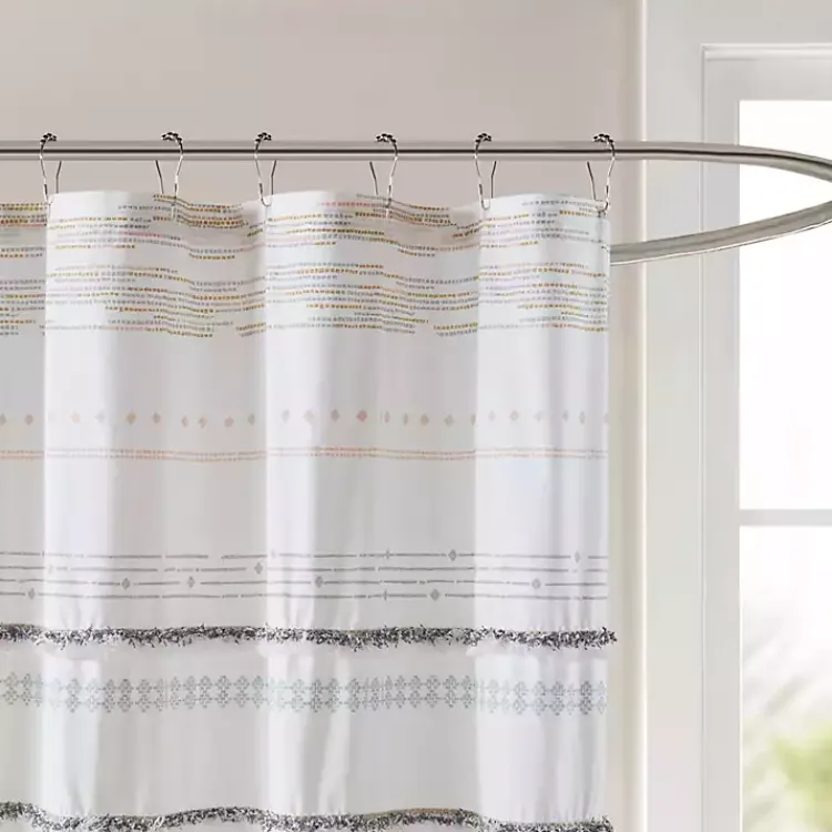 Kirklands Home Neutral Striped Boho Cotton Shower Curtain Discount