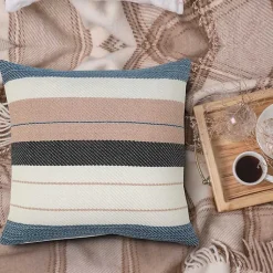 Kirklands Home Neutral Striped Outdoor Pillow Clearance