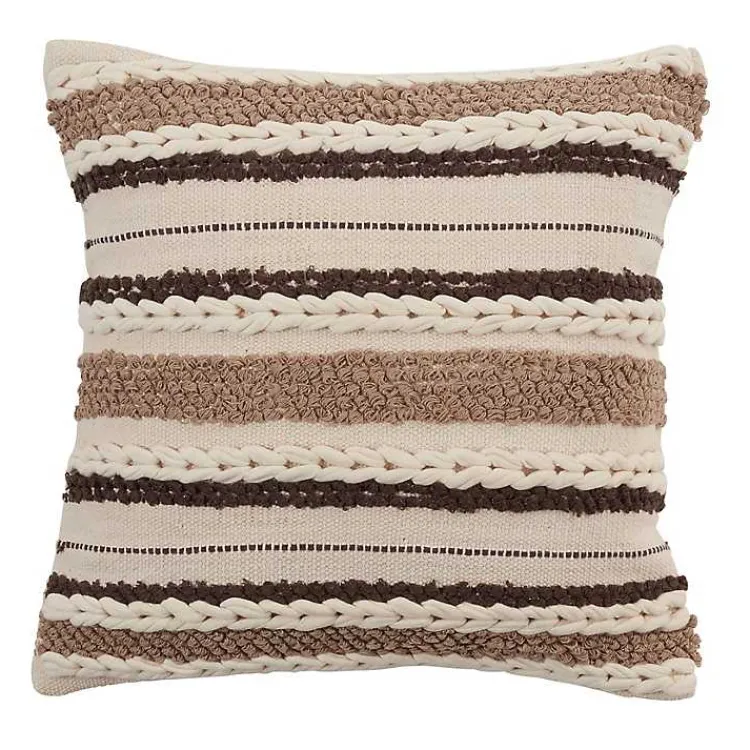 Pillows>Kirklands Home Neutral Striped Woven Square Throw Pillow Tan