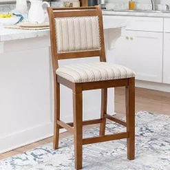 Kirklands Home Neutral Stripes Upholstered Emmy Counter Stool Tan Hot