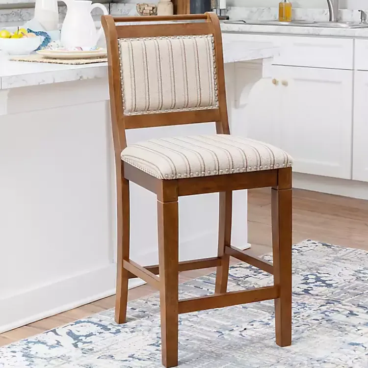 Kirklands Home Neutral Stripes Upholstered Emmy Counter Stool Tan Hot