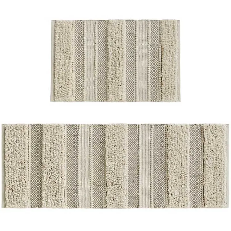 Kirklands Home Neutral Tufted Stripes Woven Bath Mat Brown Online