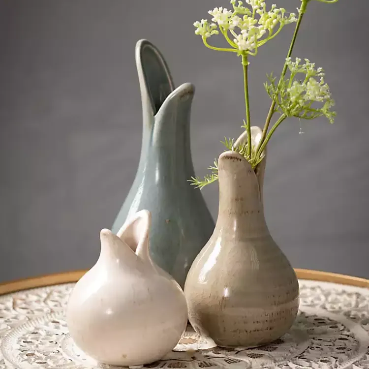 Vases>Kirklands Home Neutral Tulip Bulb Vases, Set of 3