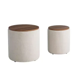 Kirklands Home Neutral Upholstered Nesting Ottomans, Set of 2 Ivory New