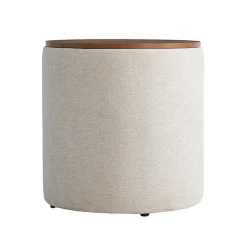Kirklands Home Neutral Upholstered Nesting Ottomans, Set of 2 Ivory New
