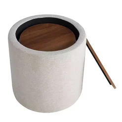 Kirklands Home Neutral Upholstered Nesting Ottomans, Set of 2 Ivory New