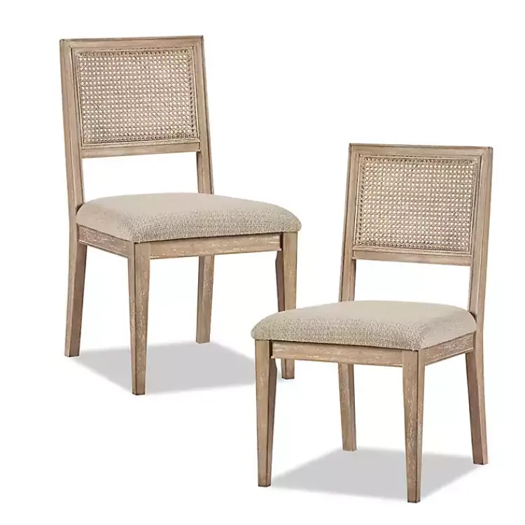 Kirklands Home Neutral Woven Back Dining Chairs, Set of 2 Tan New