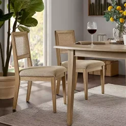 Kirklands Home Neutral Woven Back Dining Chairs, Set of 2 Tan New