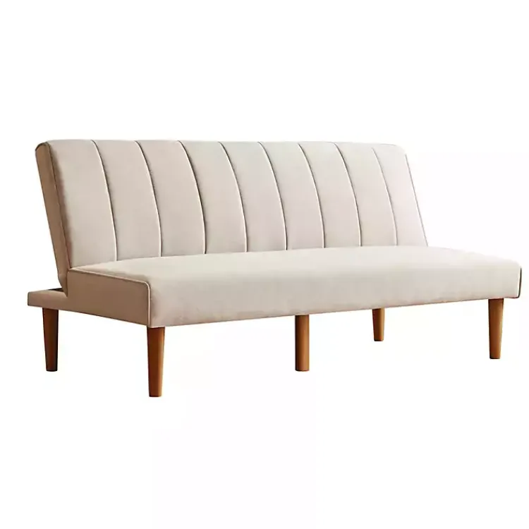 Kirklands Home Neutral Woven Channel Convertible Sofa Tan New