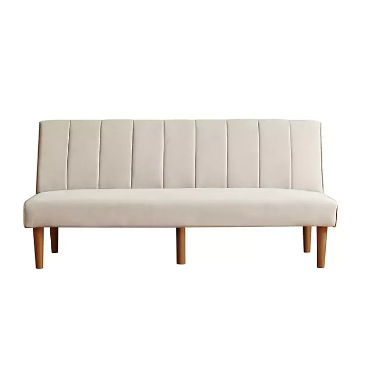 Kirklands Home Neutral Woven Channel Convertible Sofa Tan New