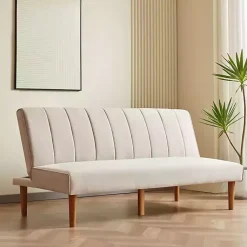 Kirklands Home Neutral Woven Channel Convertible Sofa Tan New