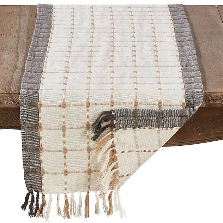 Kirklands Home Neutral Woven Windowpane Table Runner White