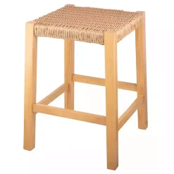 Kirklands Home Newport Natural Wood and Rattan Counter Stool Brown Outlet