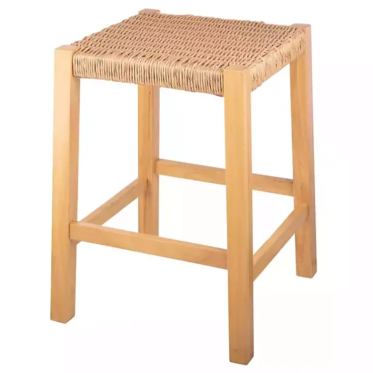 Kirklands Home Newport Natural Wood and Rattan Counter Stool Brown Outlet