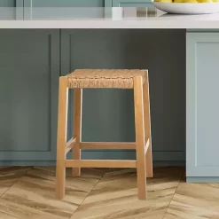 Kirklands Home Newport Natural Wood and Rattan Counter Stool Brown Outlet